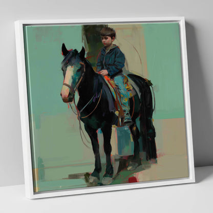 The Quiet Partnership horse & rider canvas wall art in white frame