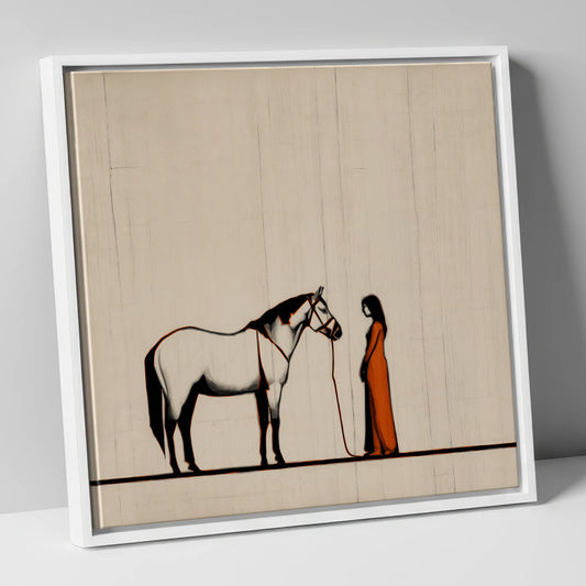 The Shared Silence horse & rider canvas wall art in white frame