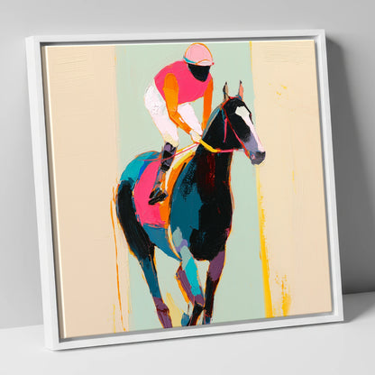 The Bold Contender racing horse canvas wall art in white frame