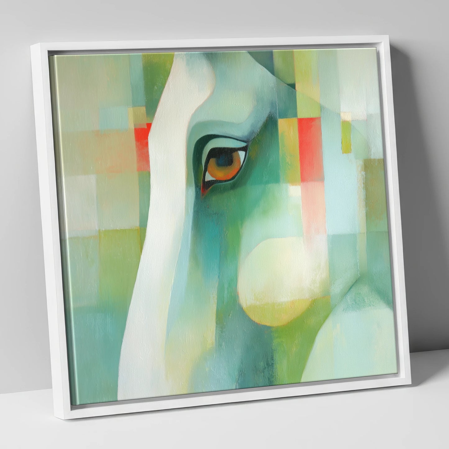 The Geometric Gaze horse portrait canvas wall art in white frame