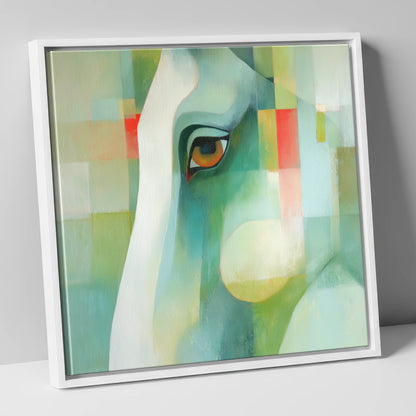 The Geometric Gaze horse portrait canvas wall art in white frame