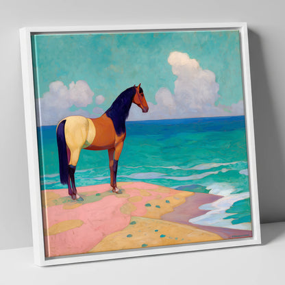 The Painted Shoreline horse landscape canvas wall art in white frame