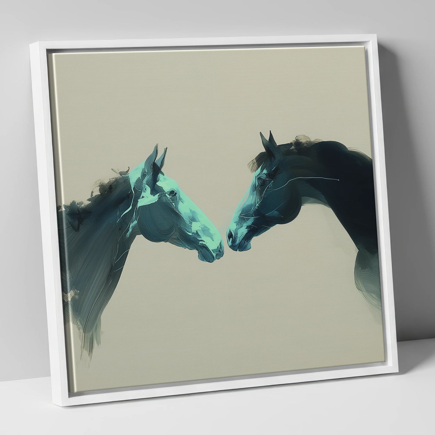 Quiet Connection horse portrait canvas wall art in white frame