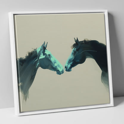 Quiet Connection horse portrait canvas wall art in white frame