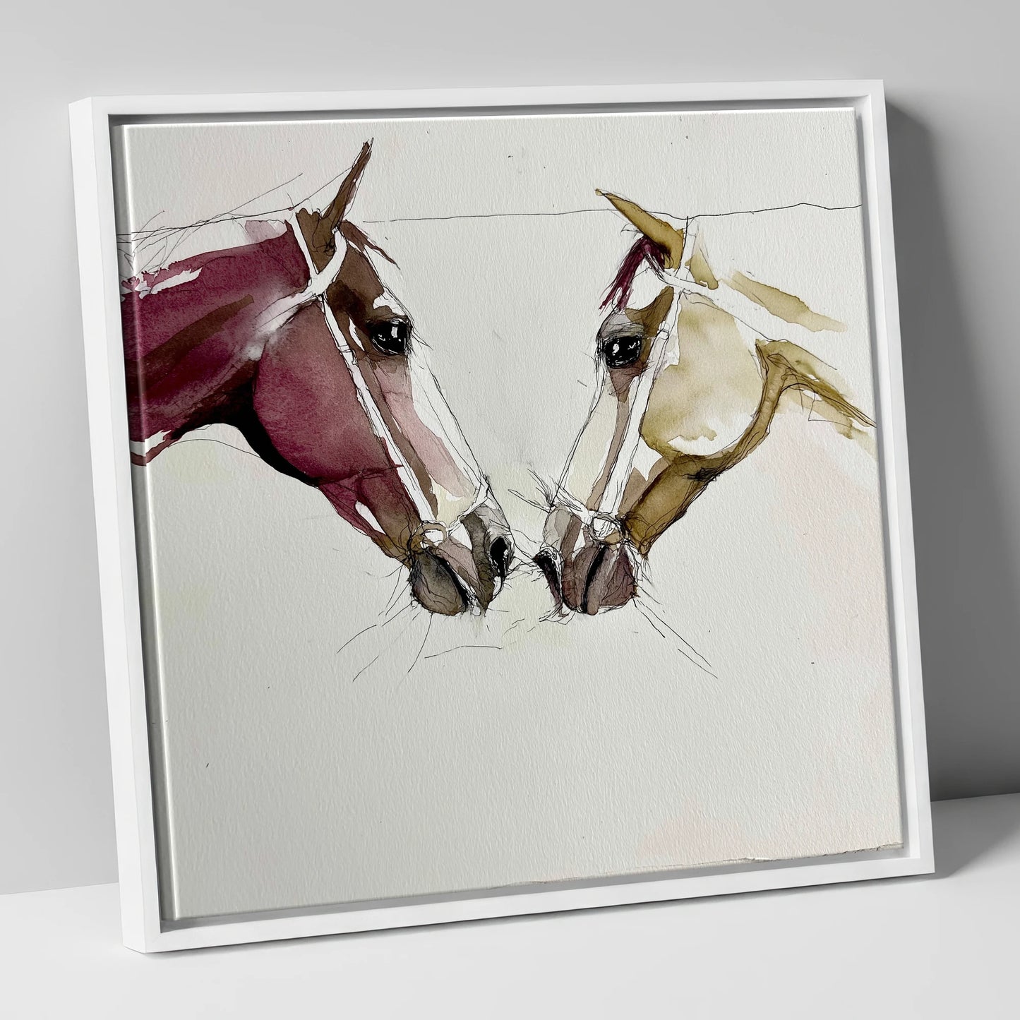 Kindred Spirits horse portrait canvas wall art in white frame