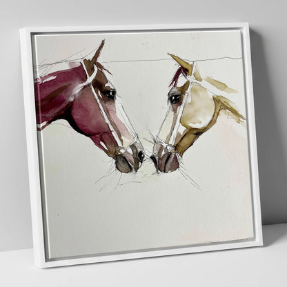 Kindred Spirits horse portrait canvas wall art in white frame
