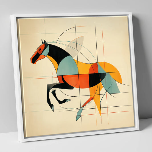 Rhythm in Motion racing horse canvas wall art in white frame