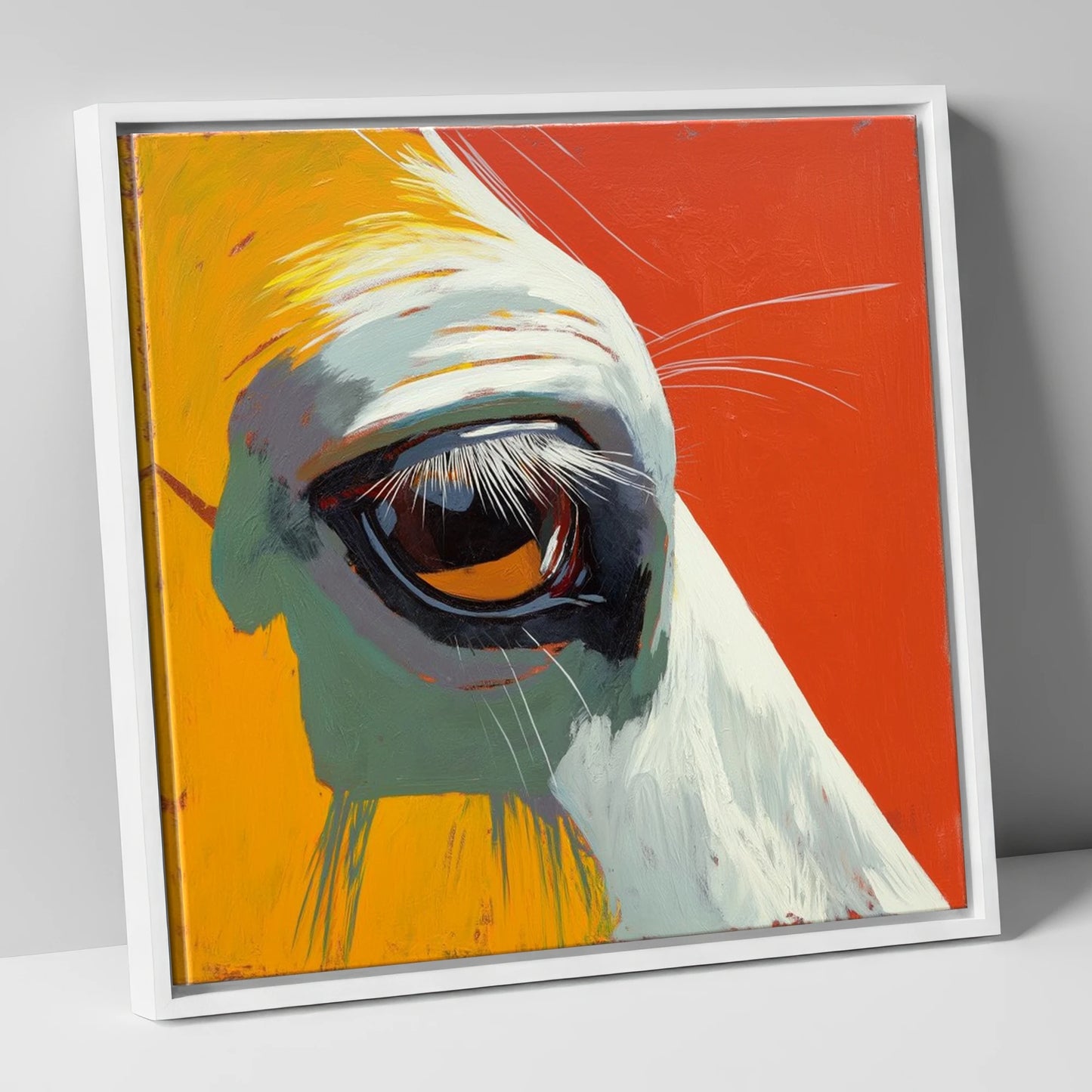 The Amber Gaze horse portrait canvas wall art in white frame
