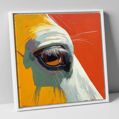 The Amber Gaze horse portrait canvas wall art in white frame