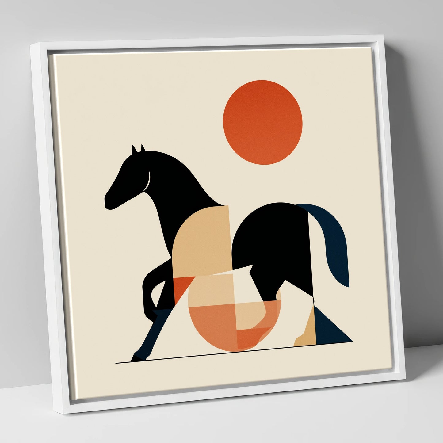 Geometric Equine Form horse portrait canvas wall art in white frame