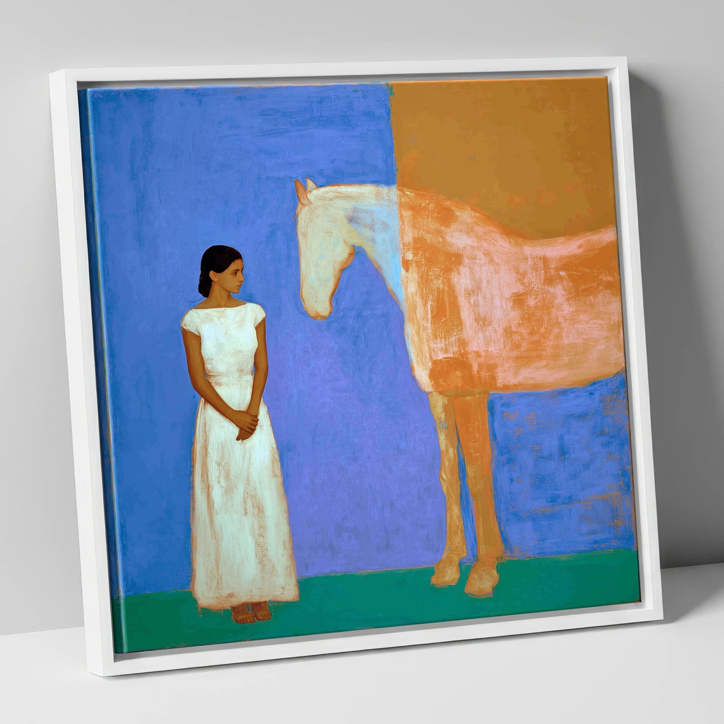 A Silent Understanding horse & rider canvas wall art in white frame
