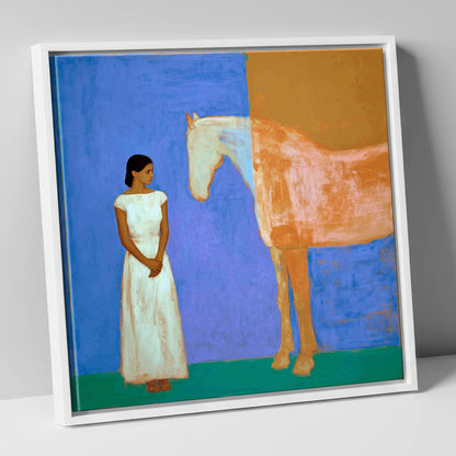 A Silent Understanding horse & rider canvas wall art in white frame