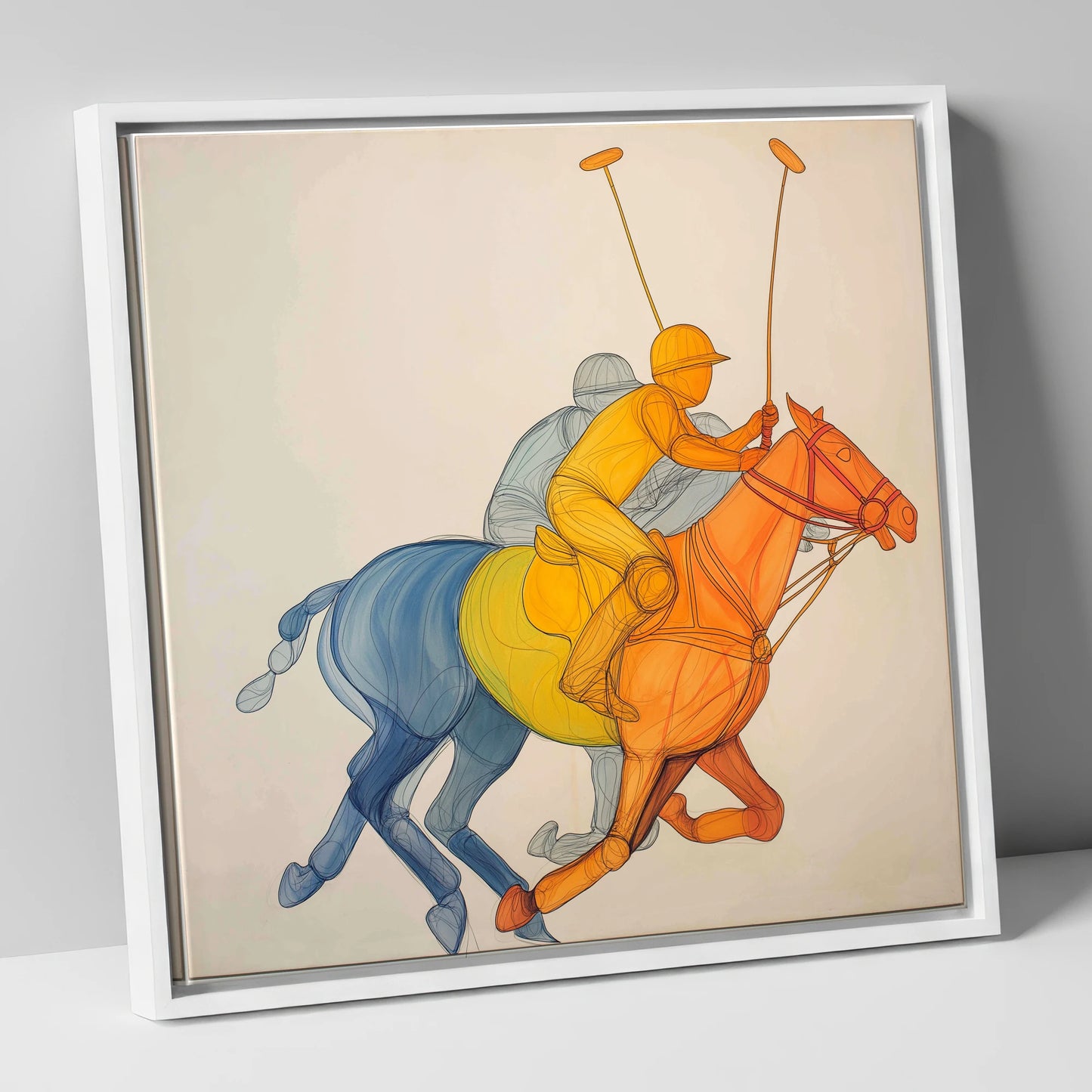 Rhythm of the Chukka polo horse canvas wall art in white frame