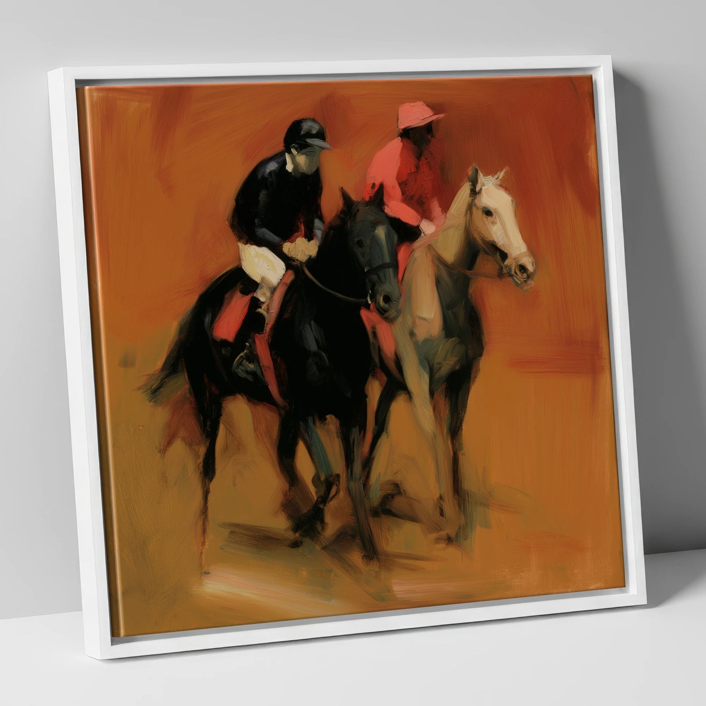 Towards the Start racing horse canvas wall art in white frame