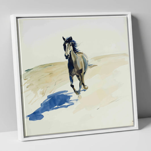 Indigo Shadow Canter wild horses canvas wall art in white frame