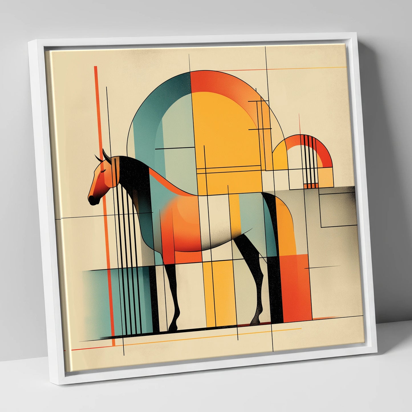Structured Equine Harmony horse stable canvas wall art in white frame