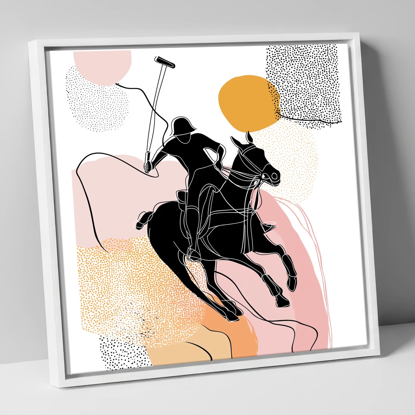 Graphic Polo Motion polo horse canvas wall art in white frame