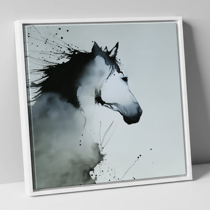 Midnight Wash Profile horse portrait canvas wall art in white frame