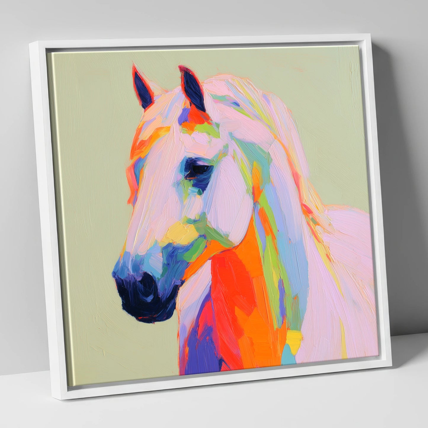 Vivid Equine Profile horse breed canvas wall art in white frame