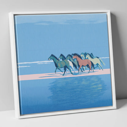 Coastal Canter wild horses canvas wall art in white frame