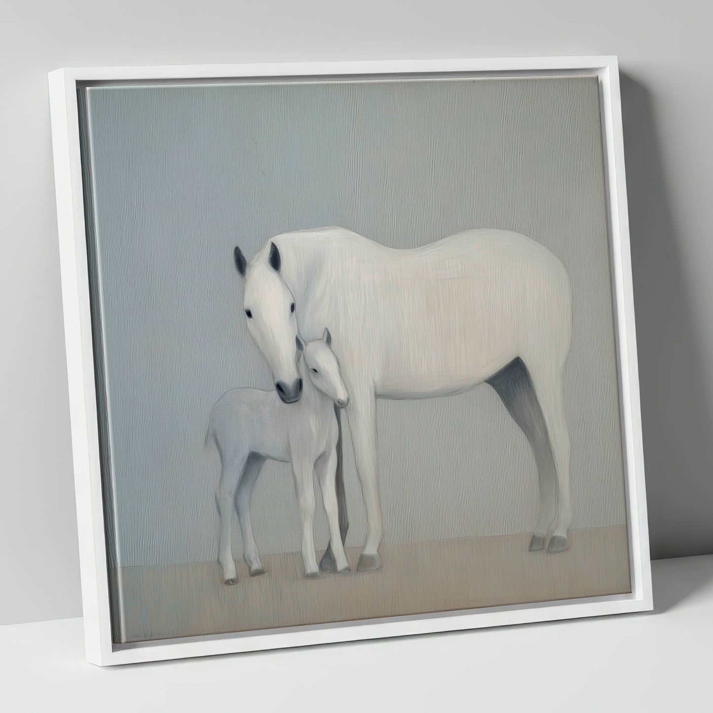 Quiet Devotion mare & foal canvas wall art in white frame