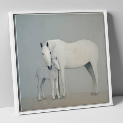 Quiet Devotion mare & foal canvas wall art in white frame