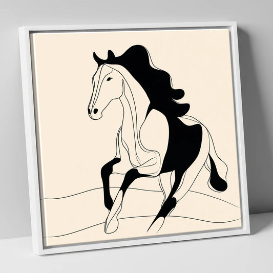 Dynamic Ink Silhouette horse portrait canvas wall art in white frame