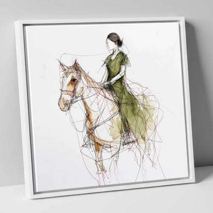 Threads of Connection horse & rider canvas wall art in white frame