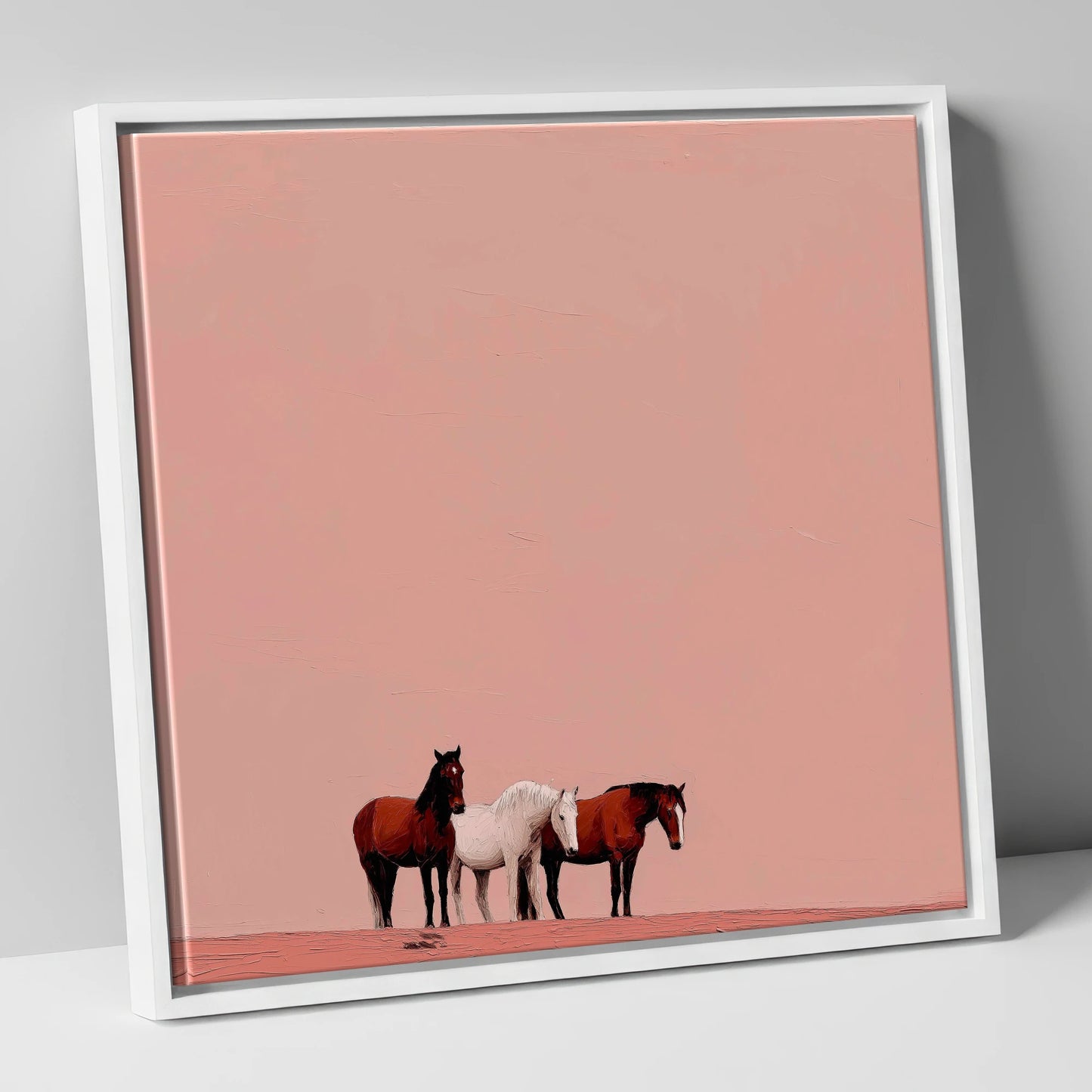 The Blush Horizon wild horses canvas wall art in white frame