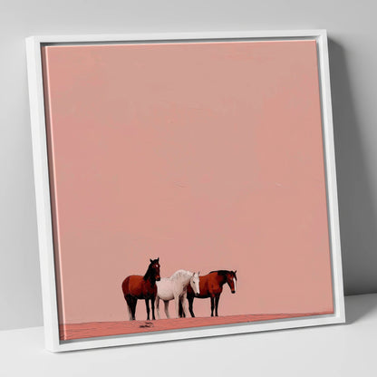 The Blush Horizon wild horses canvas wall art in white frame