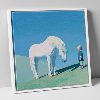The Gentle Meeting horse & rider canvas wall art in white frame