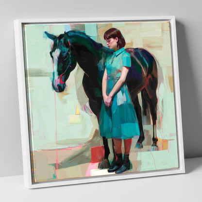 A Quiet Connection horse & rider canvas wall art in white frame