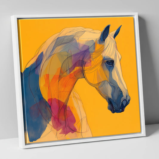 Golden Equine Spirit horse breed canvas wall art in white frame