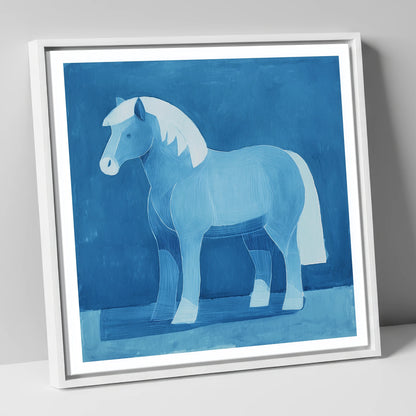 Cobalt Native Pony horse breed canvas wall art in white frame