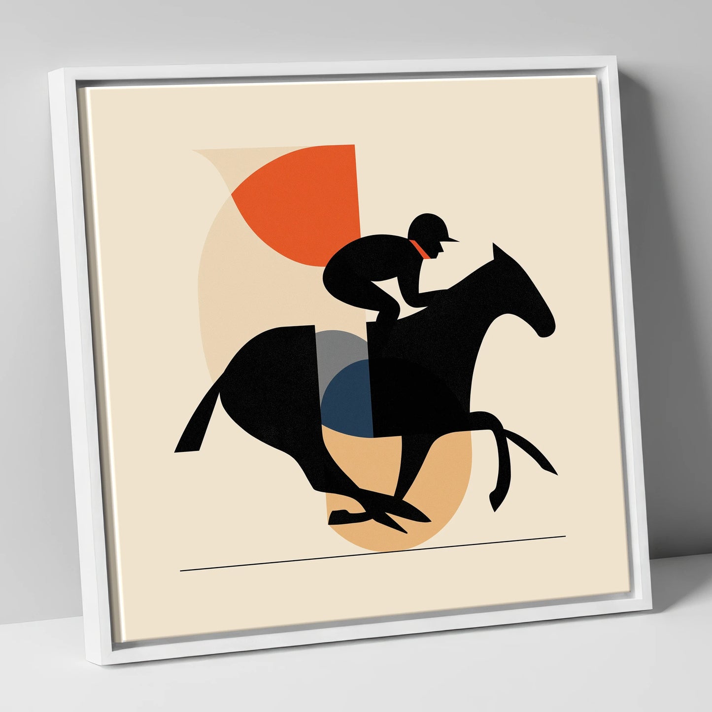 Retro Racing Silhouette racing horse canvas wall art in white frame