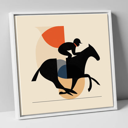 Retro Racing Silhouette racing horse canvas wall art in white frame