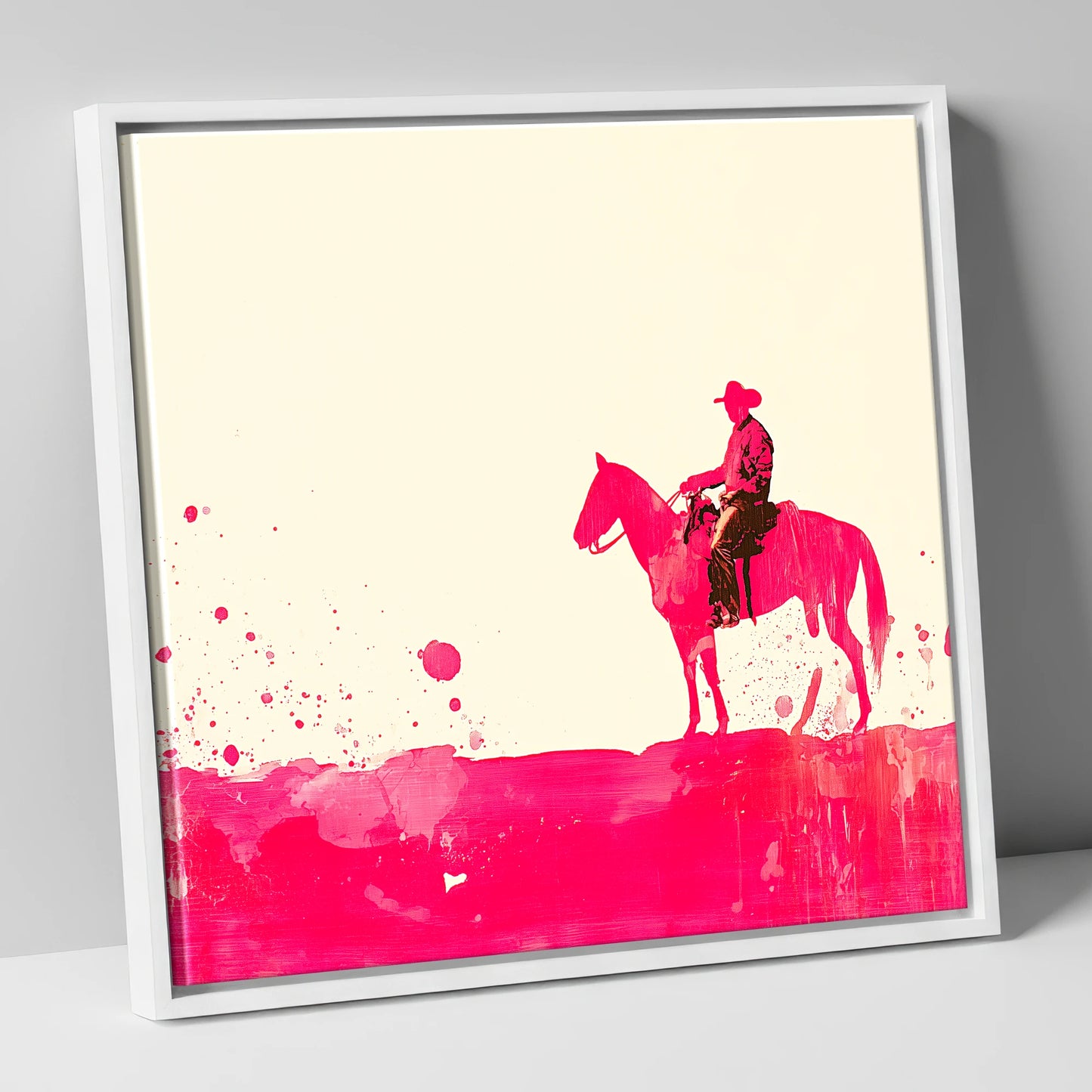 Vivid Western Silhouette western horse canvas wall art in white frame