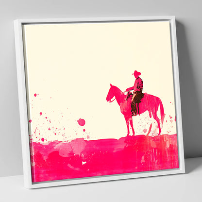 Vivid Western Silhouette western horse canvas wall art in white frame