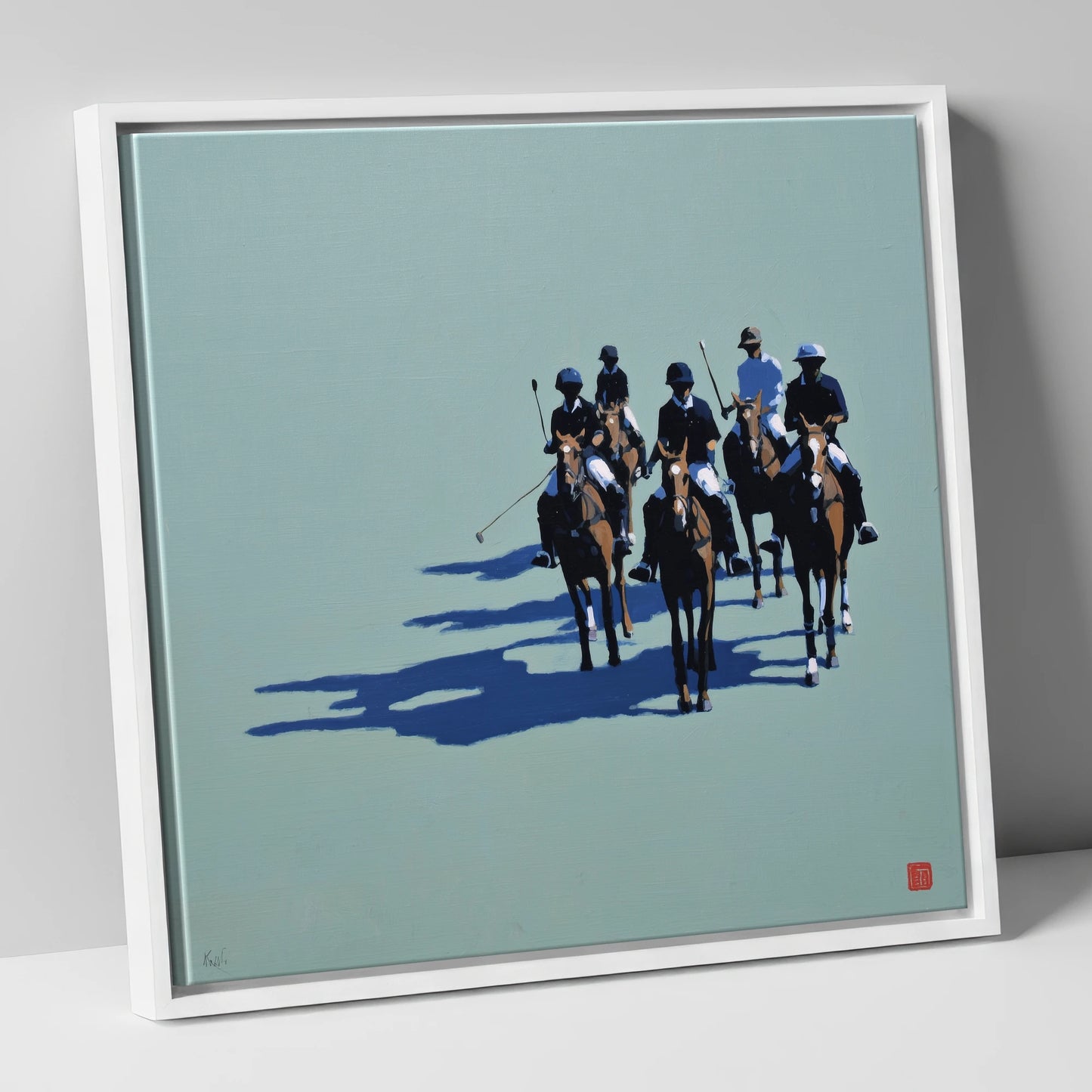 The Polo Approach polo horse canvas wall art in white frame