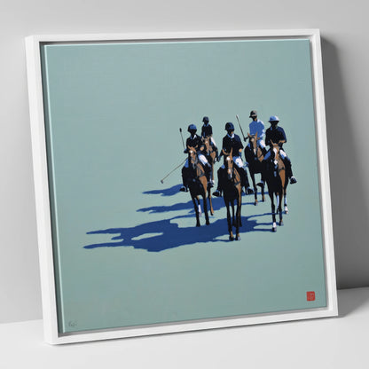 The Polo Approach polo horse canvas wall art in white frame