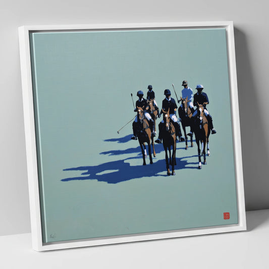 The Polo Approach polo horse canvas wall art in white frame
