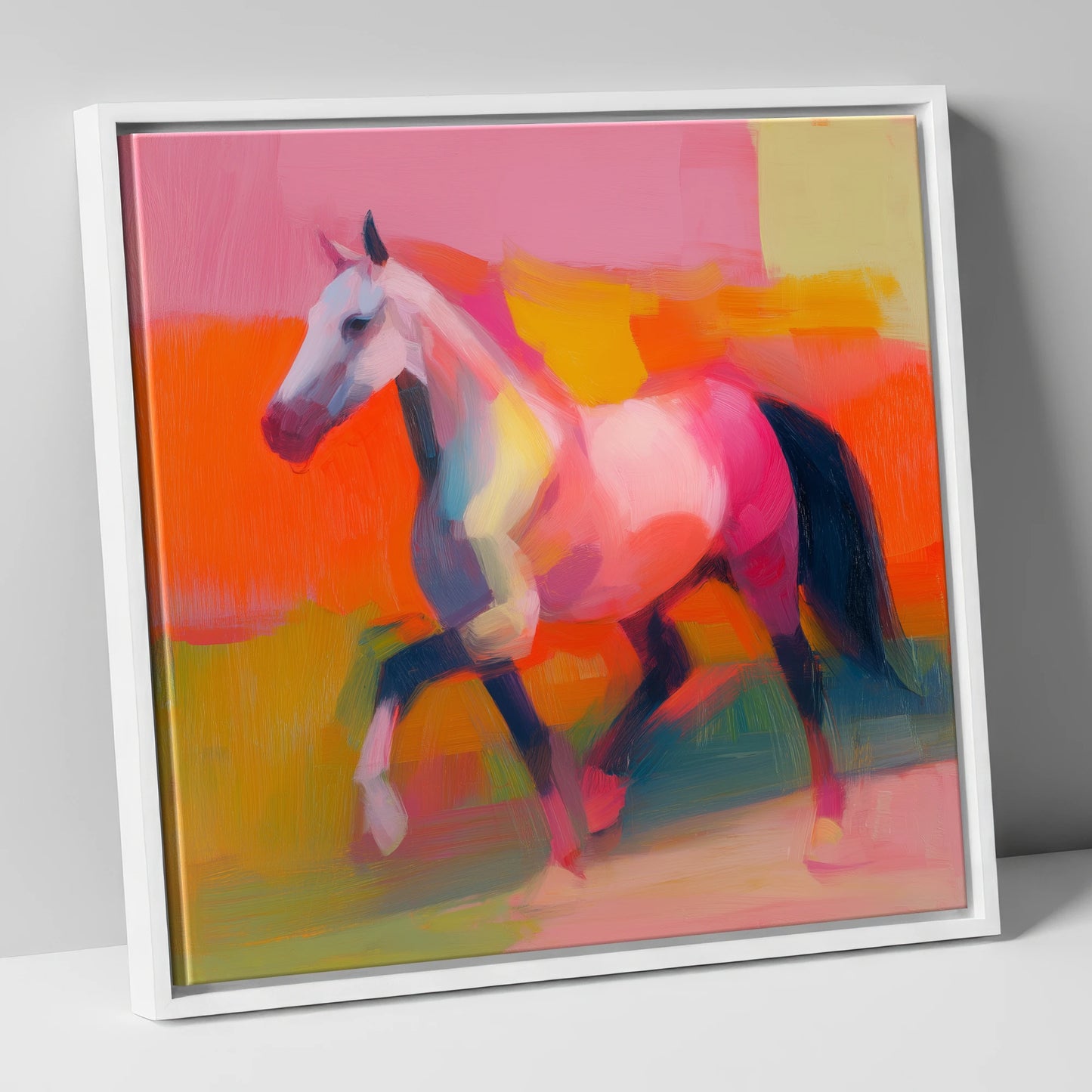 Vivid Equine Stride horse breed canvas wall art in white frame