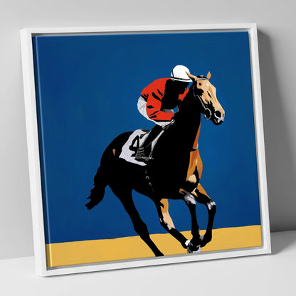 Gallop in Scarlet racing horse canvas wall art in white frame