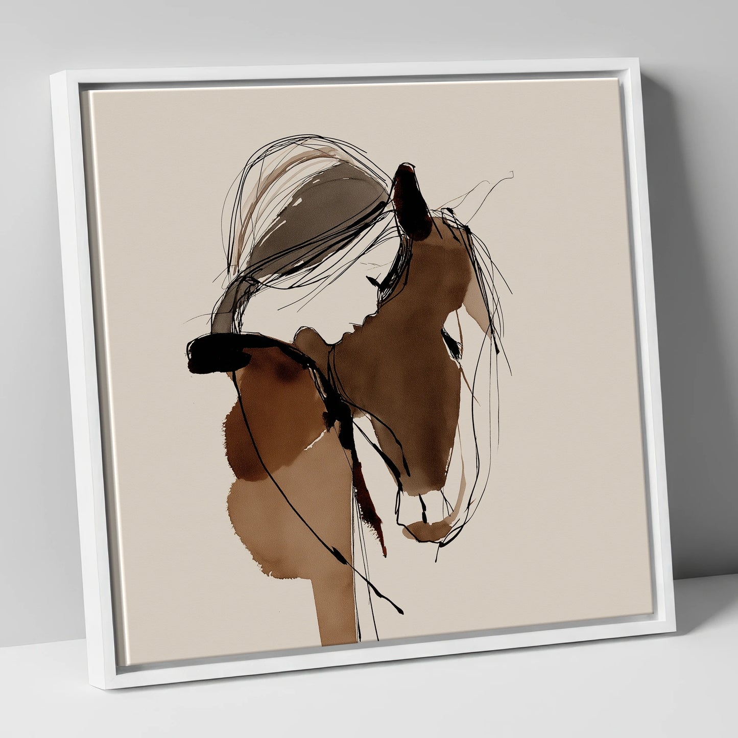 Silent Communion horse & rider canvas wall art in white frame