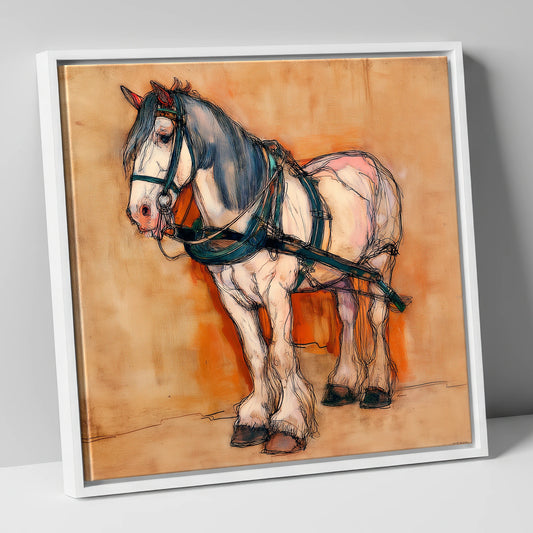 The Quiet Draught working horse canvas wall art in white frame