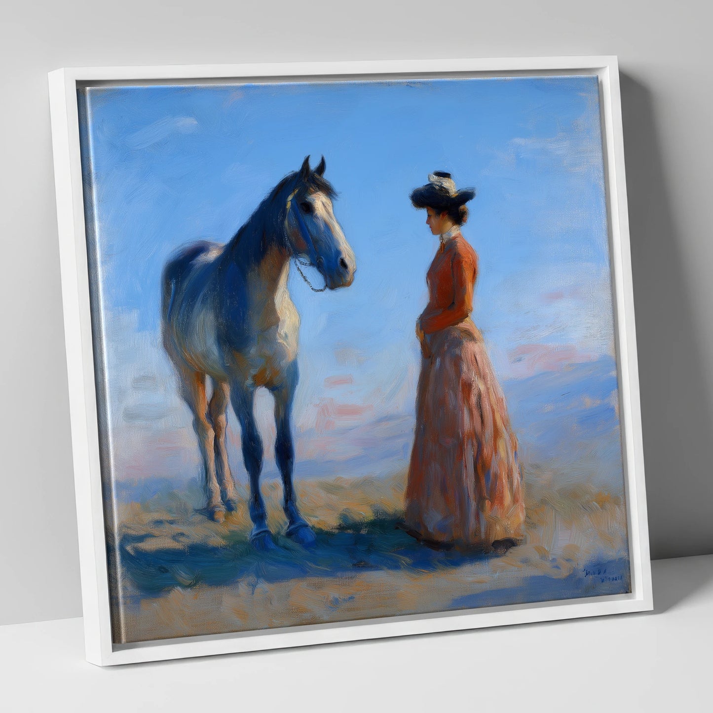 A Timeless Bond horse & rider canvas wall art in white frame