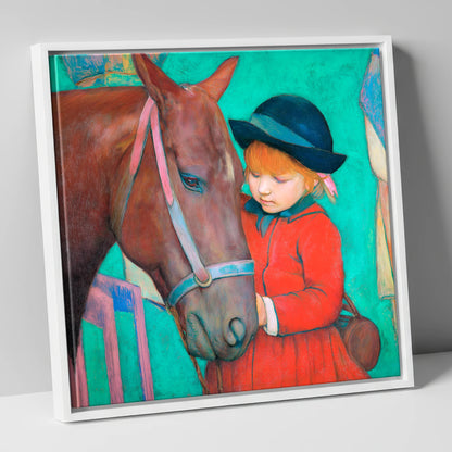 The Gentle Introduction horse & rider canvas wall art in white frame