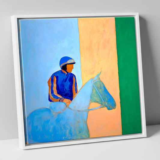 Paddock Serenity racing horse canvas wall art in white frame