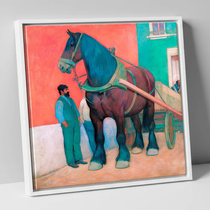 Strength and Stillness working horse canvas wall art in white frame