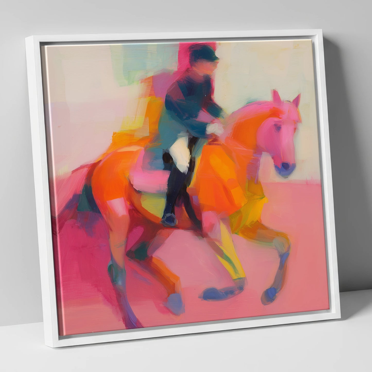 Abstract Dressage Rhythm dressage horse canvas wall art in white frame